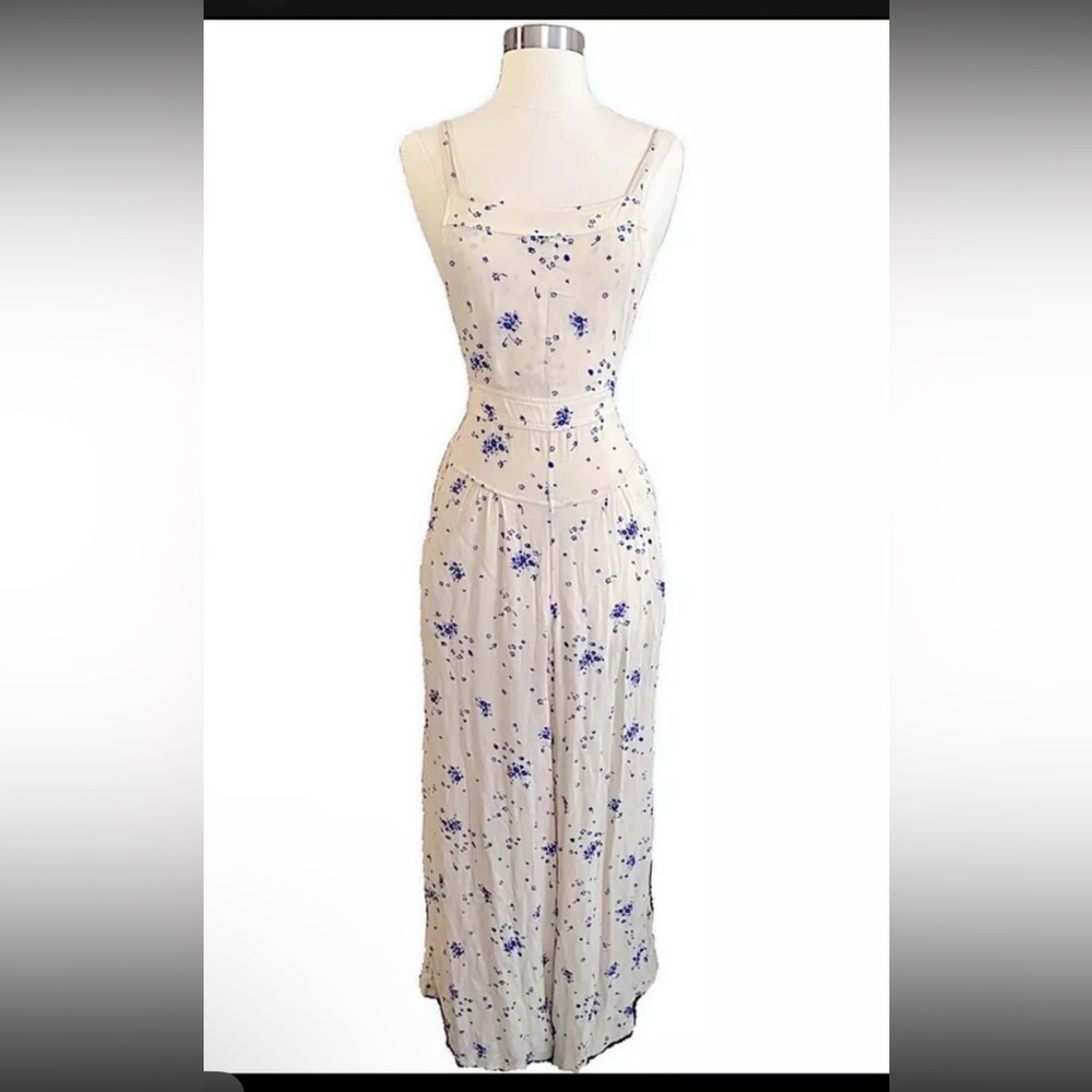 Free People Cream and Blue Floral Dress